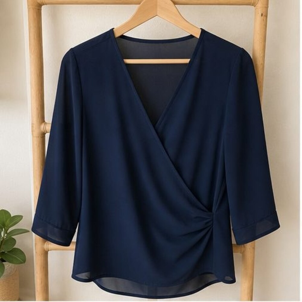 Navy Ruffle Blouse